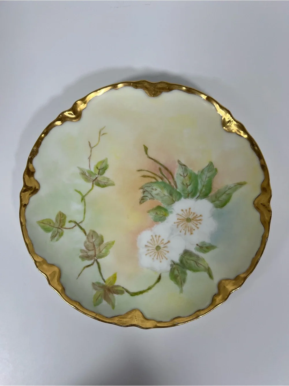 Antique Haviland Limoges France Hand Painted Floral Gold Gilt Cabinet Plate 7.5”